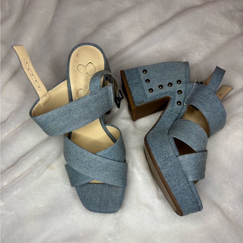 Jessica Simpson Blue Denim Platform Sandals - Picture 2 of 16